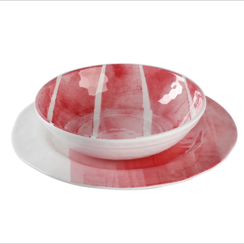 NWOT Gap Home Flowing Watercolors 8-Piece Red Melamine Dinnerware Set - Picture 3 of 6